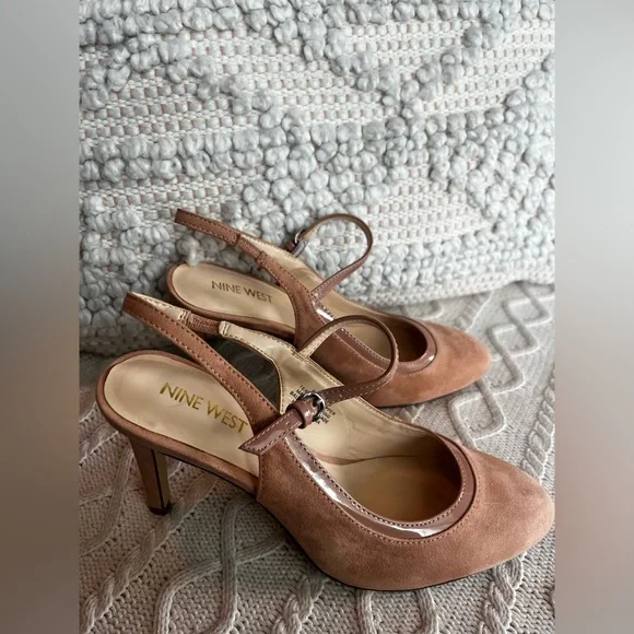 Nine West Tan Suede Heels Closed Toe  Sling Back Women’s 7.5 - Picture 5 of 10